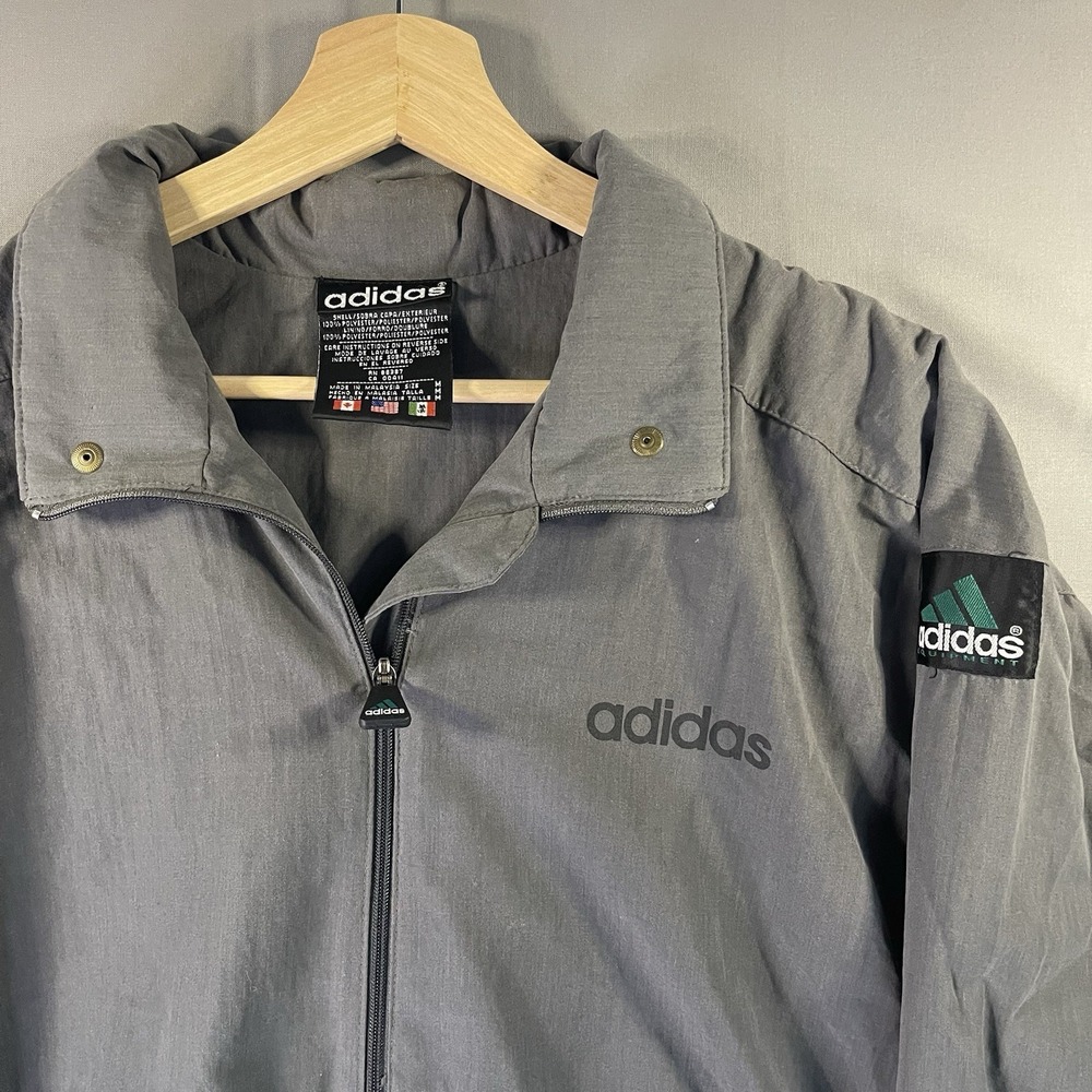 Vintage Y2k Adidas Zip Up Jacket Men's Medium Oversized Windbreaker Gray Anorak